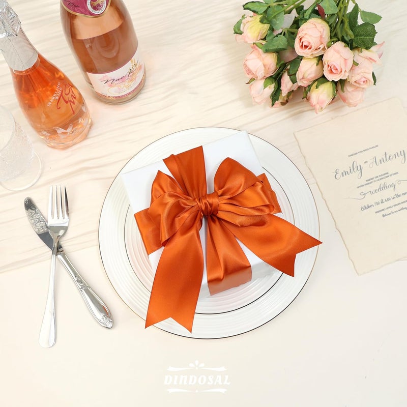 DINDOSAL Terracotta Ribbon 2 Inch Thick Double Face Burnt Orange Satin Ribbon for Wedding Decor Christmas Tree Thanksgiving Crafts Gift Wrapping Flower Bouquet Wrap Hair Bows Baby Shower - 25Yards - Image 3